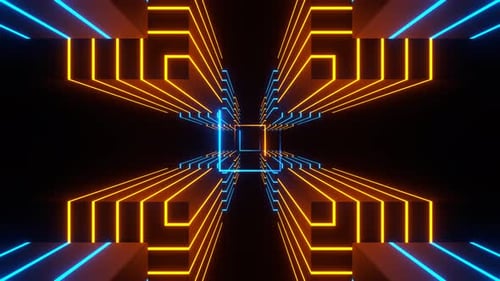 Orange And Blue Neon Squares Cyberspace Background Vj Loop In 4K
