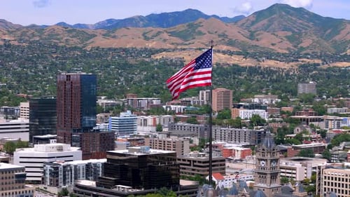 A Captivating Aerial View Showcases the Striking Skyline of Salt Lake City Located in Utah