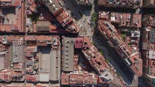 Top Down View of Streets and Buildings in Urban Borough Dense Town Development Houses with Rooftop
