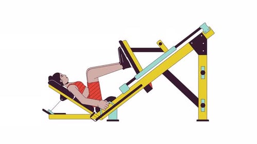 Animated Woman Doing Leg Presses in Flat Design