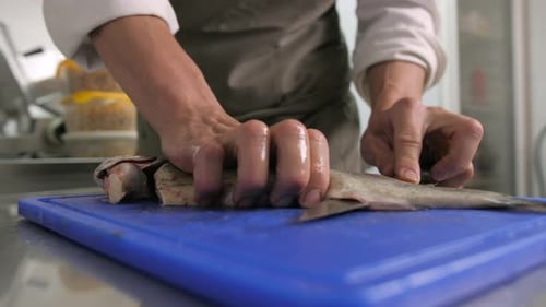Chef Preparing Fish in a Commercial Kitchen