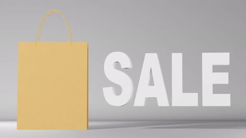 Blank paper shopping bag branding mockup grey background 3d animation Brown kraft shopper template