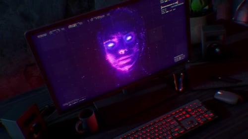 PC Screen With Scary Digital Face