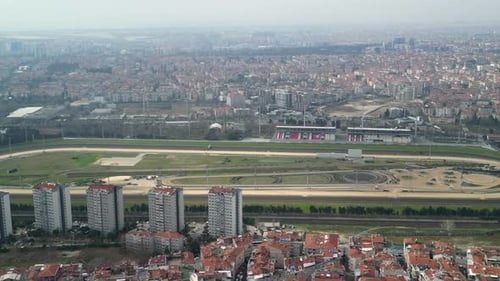 Istanbul Veliefendi Horse Race Course, view from a wide side zoom-out shot