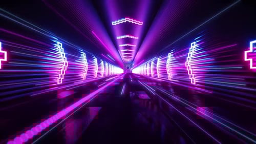 Futuristic Neon Tunnel with Glowing Lines and Abstract Motion