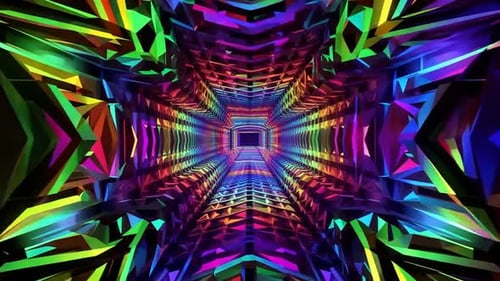 Animation en boucle de tunnel à prisme géométrique 3D arc-en-ciel vibrant