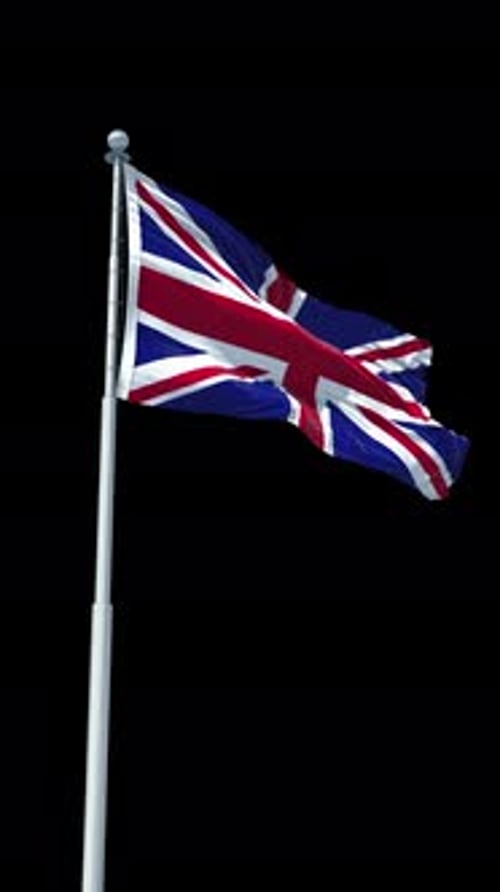 Realistic Union Jack Flag Waving on Black Background