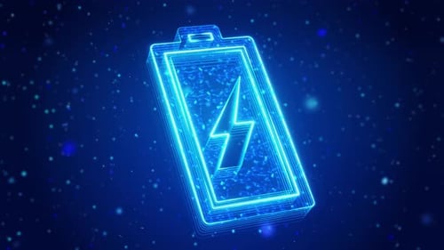 Neon Digital Charging Battery Icon Seamless Loop