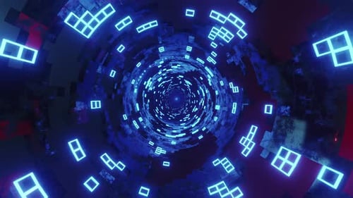 Abstract tube of blue and white squares in circular pattern. Looped animation