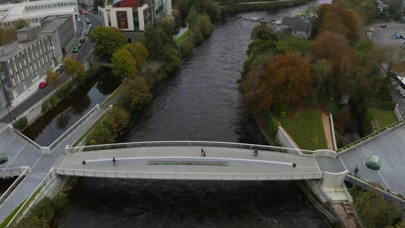 Aerial Of The New Salmon Weir Bridge Revealing The River Corrib Galway aerial-of-the-new-salmon-weir-bridge-revealing-the-river-corrib-galway