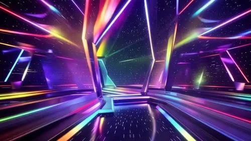 Abstract Neon Futuristic Space Station Corridor with Glowing