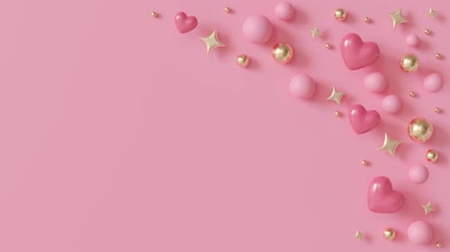 Pink Hearts and Gold Stars Decorative Celebration Background
