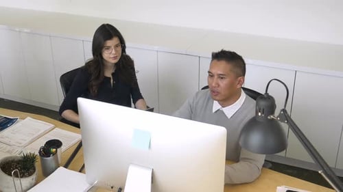 Business People Talking Working At Computer In Office