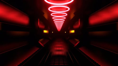 Red And Orange Endless Sci Fi Corridor With Neon Lighting Background Vj Loop I 4K
