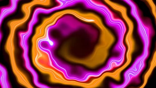 abstrakter gelber und magentafarbener Wasserflüssigkeitsfilm, verdrehte, glänzende Textur, Bewegungshintergrund