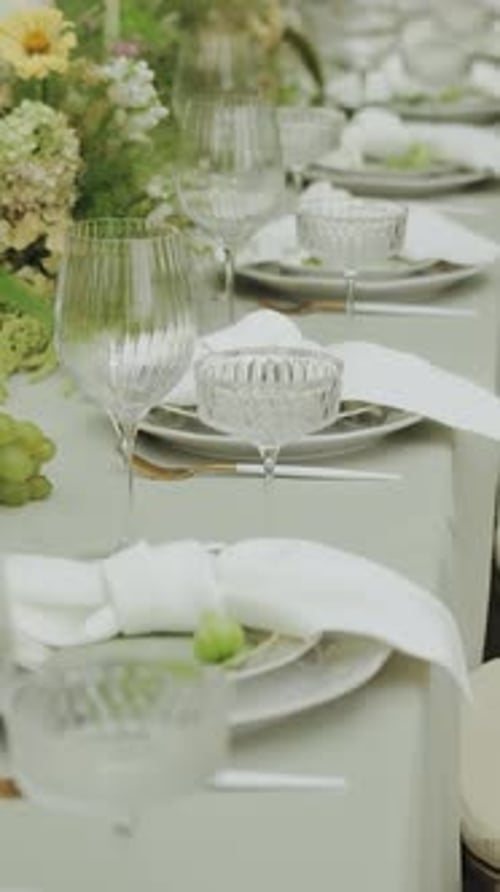 Vertical Screen Wedding Decor Elegant Outdoor Dining Area with Beautiful Fresh Flower Arrangements