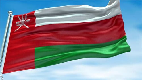 Realistic Waving Flag of Oman Against Blue Sky