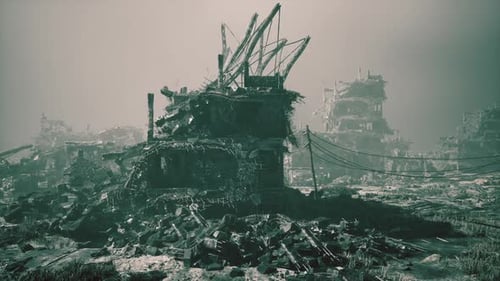 Devastation in a City Completely Demolished By Military Action