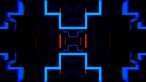 Blue And Orange Neon Tunnel With Flashing Geometric Shapes Background Vj Loop I 4K