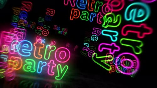 Retro party nightlife neon symbol 3d flight between
