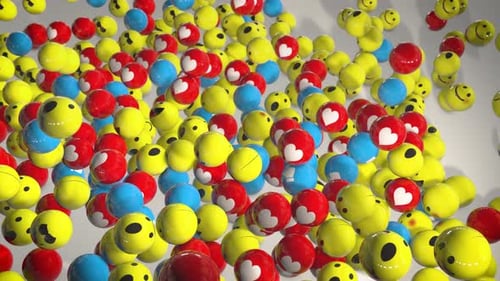 Falling Colorful 3D Emoji Reaction Spheres Animation
