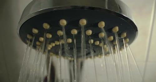 Water Flowing From Shower Head Close Up