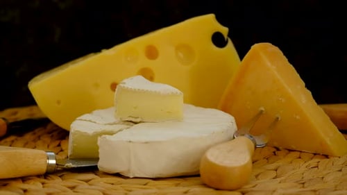 Cheese Variety on a Woven Mat