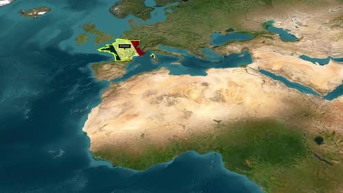 France Country Map Highlight and Flag Reveal