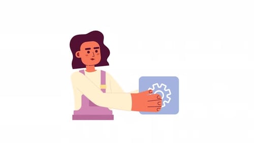 Animated Woman with Gear Button