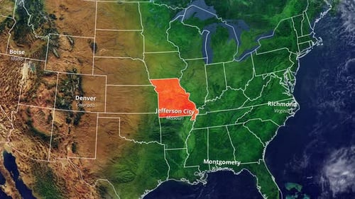 Animated USA Map Highlighting States and Capital Cities
