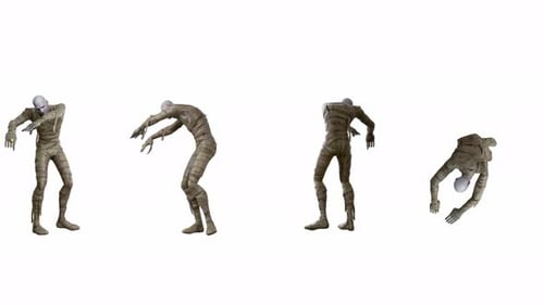 Set 4 in 1 Mummy Man Walks with His Arms Outstretched on White Screen Alfa Chenely Full Length