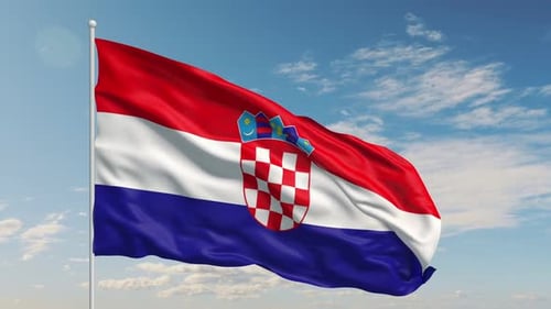 Realistic Croatian Flag Waving Seamless Loop Against Blue Sky
