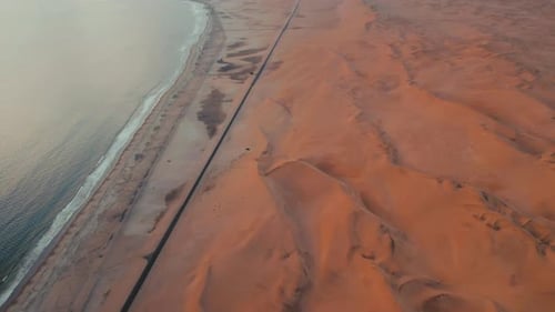 Aerial Drone Where Desert Meets the Ocean Sandwich Harbour Namibia Africa