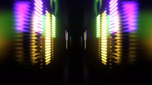 Purple Green And Yellow Endless Tunnel With Neon Equalizer Background VJ Loop In 4K