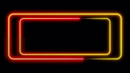 Double neon frame red and yellow lights motion loops square on black background 3d render. Neon
