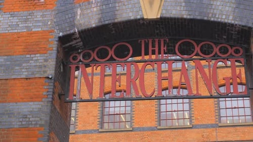 The Interchange Building Steel Signage At Camden Lock Market In London, United Kingdom. Low Sngle, C