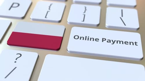 Online Payment Text and Flag of Poland on the Keyboard