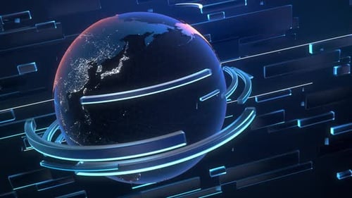 Dynamic world globe with glowing city lights and modern tech accents