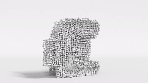Collapsing Euro Sign Made of Blocks