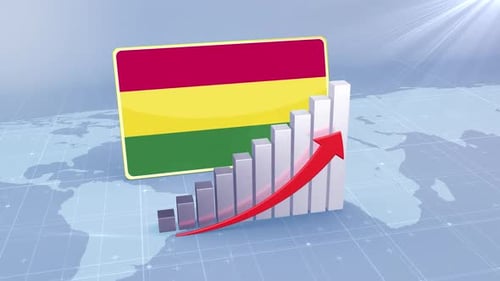 Drapeau de la Bolivie avec graphique à barres croissant et flèche rouge
