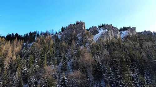Aerial view of snow-covered mountain, Poland.