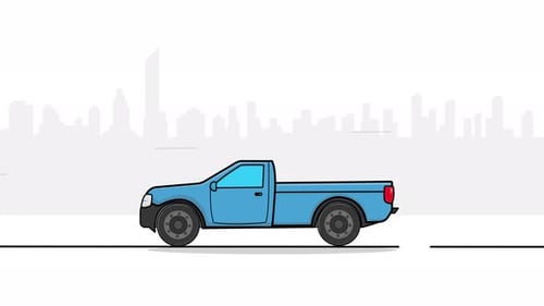 Flat Design Blue Pickup Truck Driving Animation