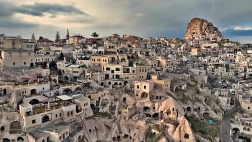 Uchisar Cityscape And Mountains Hills, Turkey
