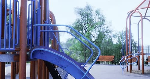 Embracing Joyful Moments at a Colorful Playground on a Bright Morning