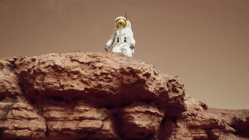 Astronaut Observes Vast Mars Landscape From Cliff Edge 4