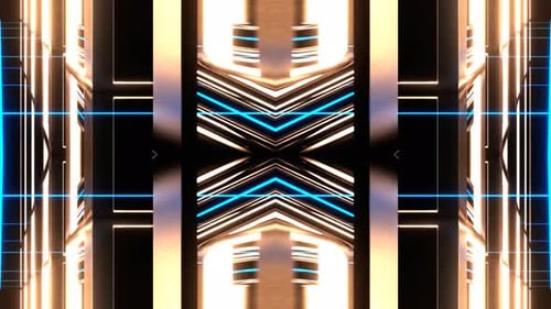 Yellow And Cyan Neon Tunnel Of Endless Mirrors Kaleidoscope Background Vj Loop In 4K