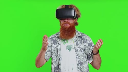 Man Experiencing Virtual Reality with VR Headset