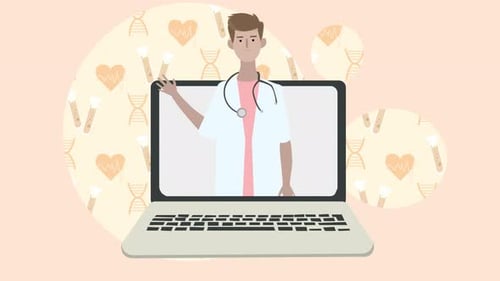 2D Animation Illustration of Male Doctor with Finger Up