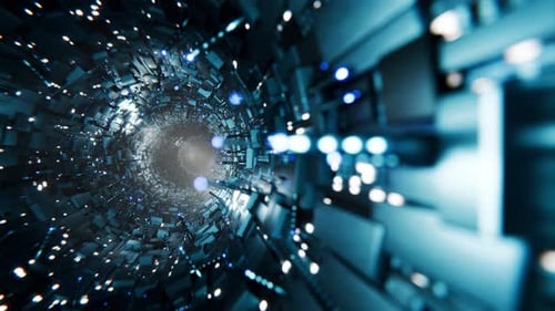 High-tech screensaver. Seamless animation of camera movement through a futuristic round tunnel with