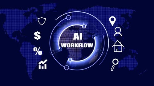 AI Workflow and Digital Technology Background with Global Data Network AI workflow,